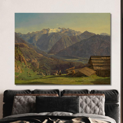 Veduta Del Dachstein Con Il Lago Di Hallstatt Dalla Hutteneckalpe Presso Ischl Ferdinand Georg Waldmüller fgw6 quadro stampato