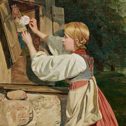 Una Ragazza Adorna La Madonna Con Una Rosa Ferdinand Georg Waldmüller fgw51 quadro stampato su tela