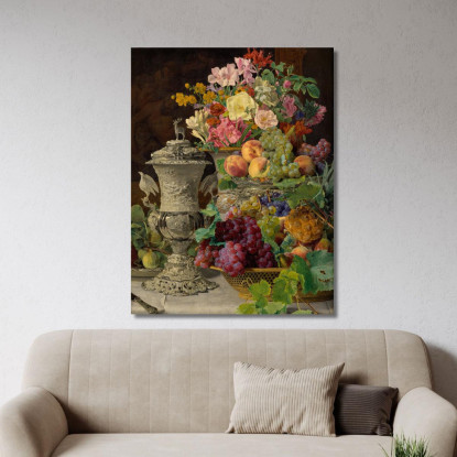 Natura Morta Con Frutta Fiori E Coppa D'Argento Ferdinand Georg Waldmüller fgw103 quadro stampato su tela