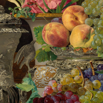 Natura Morta Con Frutta Fiori E Coppa D'Argento Ferdinand Georg Waldmüller fgw103 quadro stampato su tela