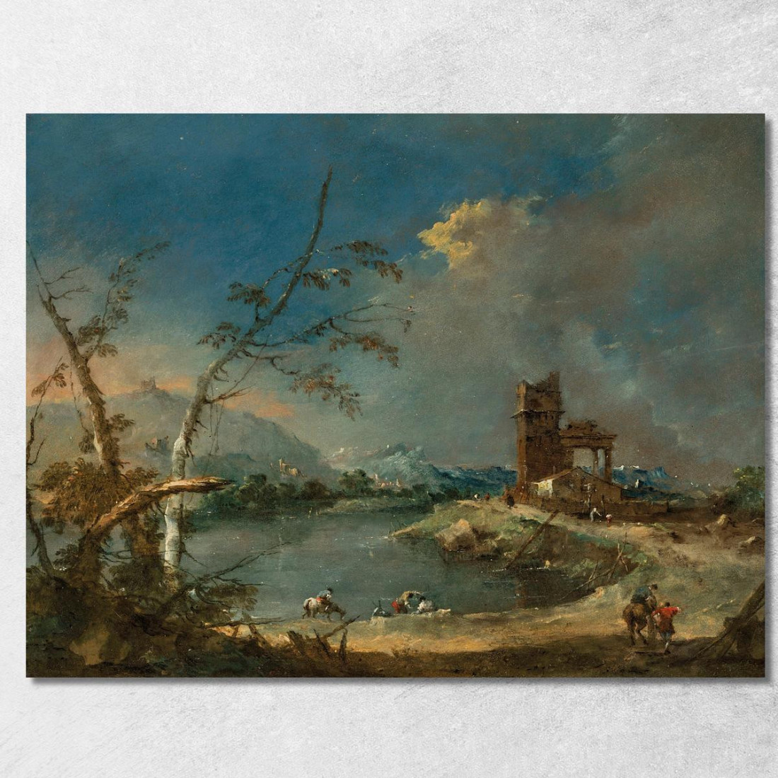 Un Capriccio Di Una Torre Rustica Accanto A Un Lago Francesco Guardi fgr1 quadro stampato su tela Un Capriccio Di Una Torre Rustica Accanto A Un Lago Francesco Guardi fgr1 quadro stampato su tela