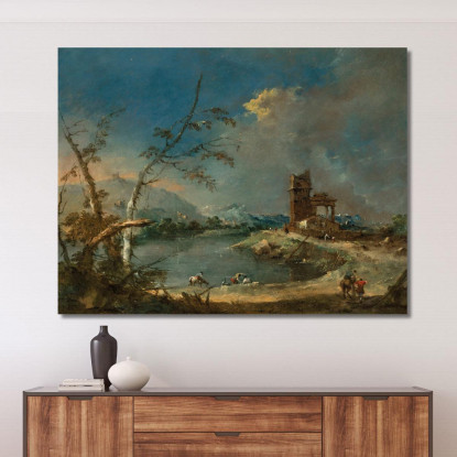 Un Capriccio Di Una Torre Rustica Accanto A Un Lago Francesco Guardi fgr1 quadro stampato su tela