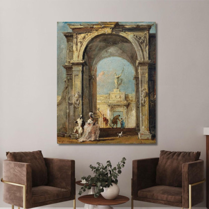 Un Capriccio Architettonico Con Figure Elegantemente Vestite E Un Cane All'Ingresso Di Un Palazzo Francesco Guardi fgr6 quadro