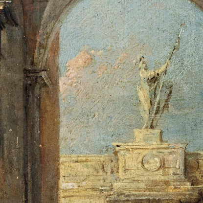 Un Capriccio Architettonico Con Figure Elegantemente Vestite E Un Cane All'Ingresso Di Un Palazzo Francesco Guardi fgr6 quadro