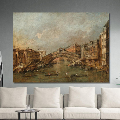 Il Ponte Di Rialto E La Riva Del Vin Venezia Francesco Guardi fgr34 quadro stampato su tela