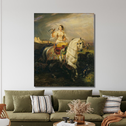 Una Dama Algerina Con Il Falco Horace Vernet hvr4 quadro stampato su tela
