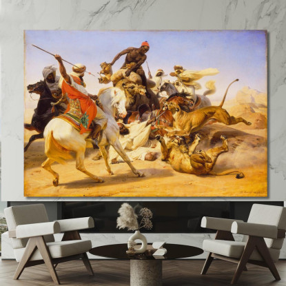 La Caccia Al Leone Horace Vernet hvr39 quadro stampato su tela