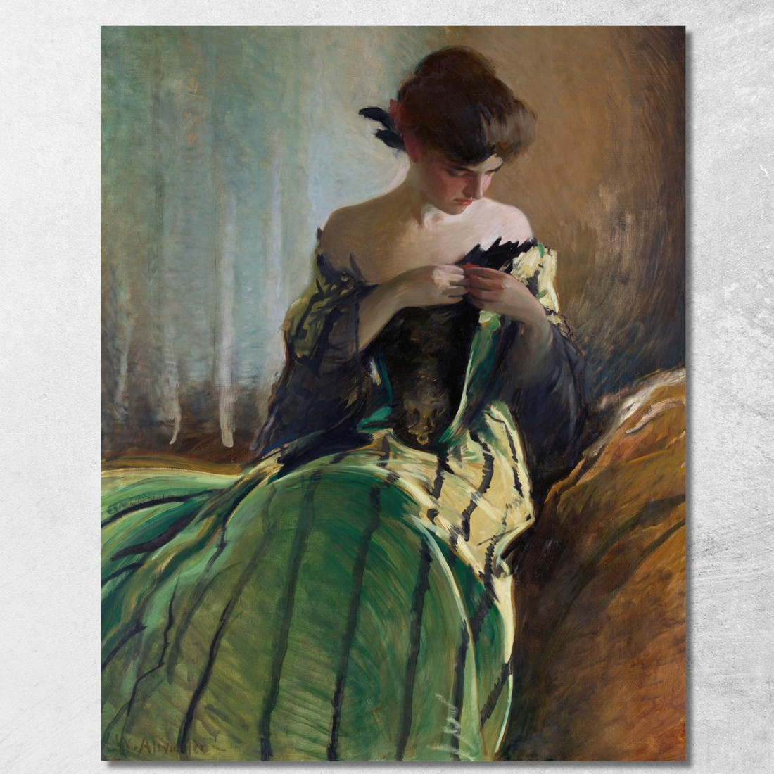Studio In Nero E Verde John White Alexander jwa22 quadro stampato su tela Studio In Nero E Verde John White Alexander jwa22 quadro stampato su tela