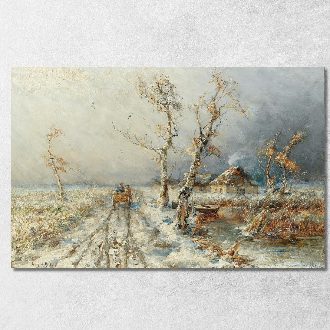 Una Tempesta In Un Paesaggio Innevato Julius Sergius Klever jsk4 quadro stampato su tela Una Tempesta In Un Paesaggio Innevato Julius Sergius Klever jsk4 quadro stampato su tela