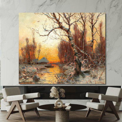 Paesaggio Invernale Con Betulla Nella Luce Serale Julius Sergius Klever jsk27 quadro stampato su tela