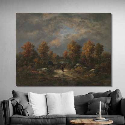 Autunno Lo Stagno Nel Bosco Narcisse-Virgile Diaz de La Peña nvd6 quadro stampato su tela