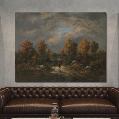 Autunno Lo Stagno Nel Bosco Narcisse-Virgile Diaz de La Peña nvd6 quadro stampato su tela