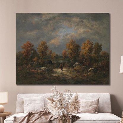 Autunno Lo Stagno Nel Bosco Narcisse-Virgile Diaz de La Peña nvd6 quadro stampato su tela