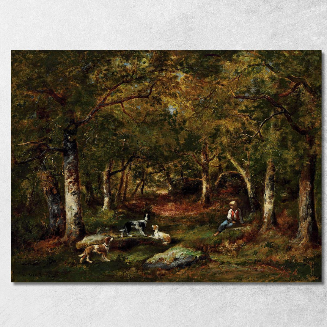 Bambino E Cani Da Caccia Nella Foresta Narcisse-Virgile Diaz de La Peña nvd19 quadro stampato su tela Bambino E Cani Da Caccia Nella Foresta Narcisse-Virgile Diaz de La Peña nvd19 quadro stampato su tela