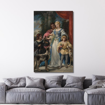 Donna Con I Cani Narcisse-Virgile Diaz de La Peña nvd24 quadro stampato su tela