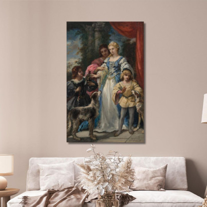Donna Con I Cani Narcisse-Virgile Diaz de La Peña nvd24 quadro stampato su tela