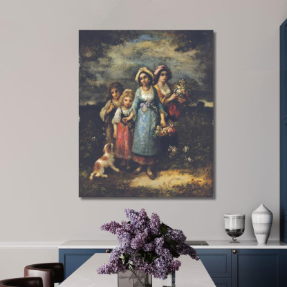 Raccogliendo Fiori Narcisse-Virgile Diaz de La Peña nvd56 quadro stampato su tela