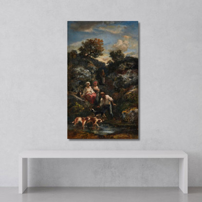 Quattro Bohémiens E Cani A Uno Stagno Vicino Alle Rocce Narcisse-Virgile Diaz de La Peña nvd59 quadro stampato su tela