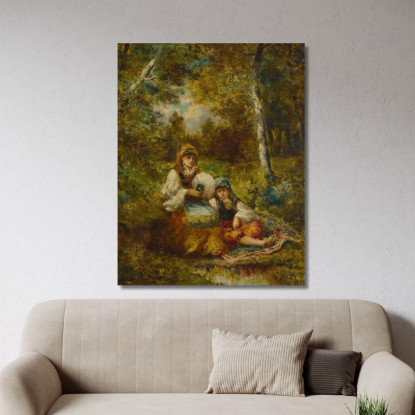 Riposo Di Bohémiens Nella Foresta (Schizzo) Narcisse-Virgile Diaz de La Peña nvd60 quadro stampato su tela