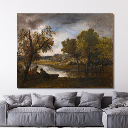 Due Bagnanti Sulla Riva Di Un Lago Narcisse-Virgile Diaz de La Peña nvd77 quadro stampato su tela