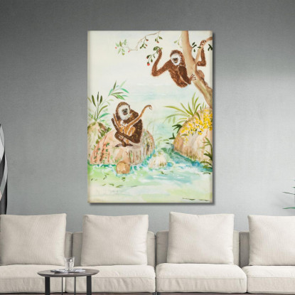 Scimmie Che Giocano Nils Dardel ndr28 quadro stampato su tela
