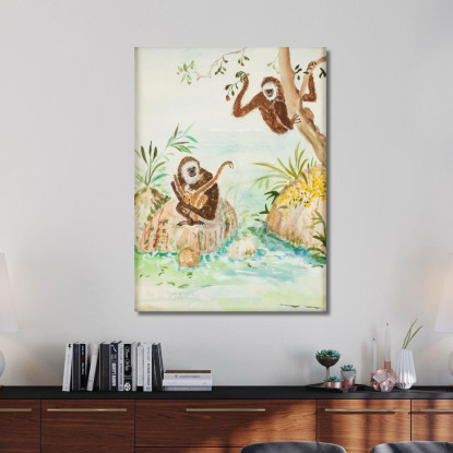 Scimmie Che Giocano Nils Dardel ndr28 quadro stampato su tela
