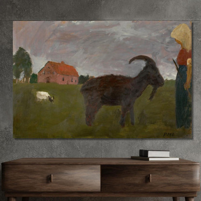 Contadina Con Due Capre Davanti A Una Fattoria Paula Modersohn-Becker pmb8 quadro stampato su tela