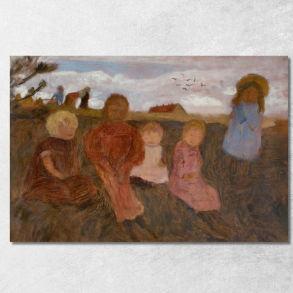 Cinque Bambini Su Un Pendio Elsbeth A Destra Paula Modersohn-Becker pmb12 quadro stampato su tela