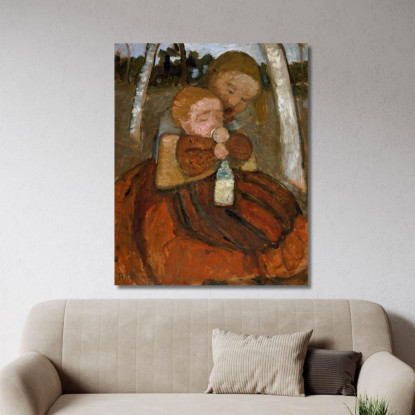 Ragazza Con Un Bambino Tra Le Betulle Paula Modersohn-Becker pmb18 quadro stampato su tela