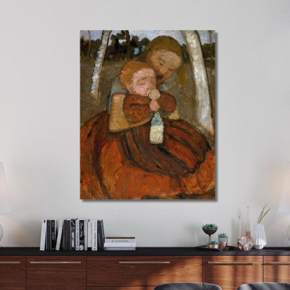 Ragazza Con Un Bambino Tra Le Betulle Paula Modersohn-Becker pmb18 quadro stampato su tela