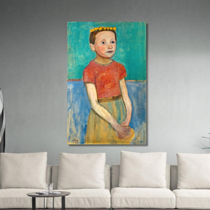 Mezza Figura Di Una Ragazza Con Una Corona Gialla Tra I Capelli Paula Modersohn-Becker pmb22 quadro stampato su tela