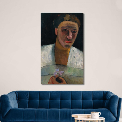 Ritratto A Mezza Figura Di Lee Hoetger Con Fiore Paula Modersohn-Becker pmb23 quadro stampato su tela
