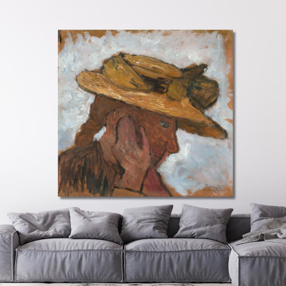 Ragazza Con Cappello Di Paglia In Profilo Verso Destra Paula Modersohn-Becker pmb32 quadro stampato su tela