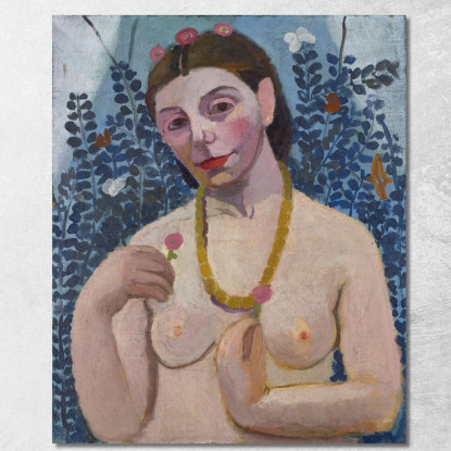 Autoritratto Come Mezza Figura Nuda Con Collana D'Ambra Ii Paula Modersohn-Becker pmb38 quadro stampato su tela