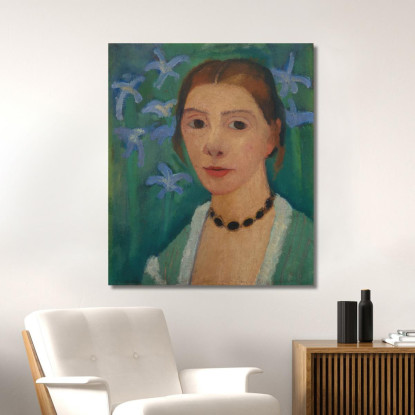 Autoritratto Davanti A Uno Sfondo Verde Con Un'Iride Blu Paula Modersohn-Becker pmb39 quadro stampato su tela