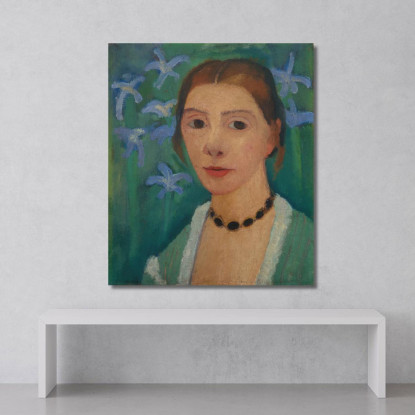 Autoritratto Davanti A Uno Sfondo Verde Con Un'Iride Blu Paula Modersohn-Becker pmb39 quadro stampato su tela