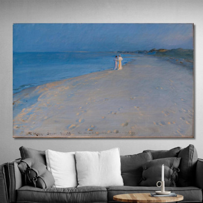 Sera D'Estate Sulla Spiaggia Sud Di Skagen. Anna Ancher E Marie Krøyer Che Studiano Peder Severin Krøyer psk54 quadro stampato