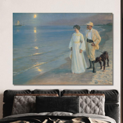 Sera D'Estate Sulla Spiaggia Di Skagen. Il Pittore E Sua Moglie Peder Severin Krøyer psk56 quadro stampato su tela