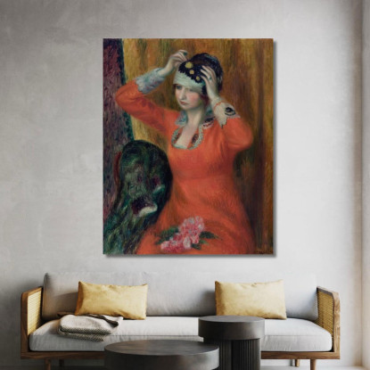 Ragazza In Vestito Rosso Che Si Mette Il Cappello William James Glackens wjg19 quadro stampato su tela
