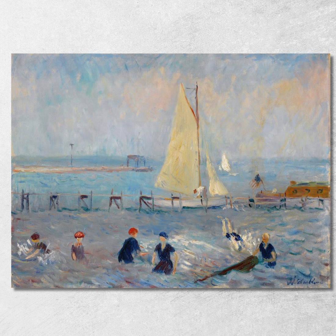 Paesaggio Marino Con Sei Bagnanti A Bellport William James Glackens wjg41 quadro stampato su tela Paesaggio Marino Con Sei Bagnanti A Bellport William James Glackens wjg41 quadro stampato su tela