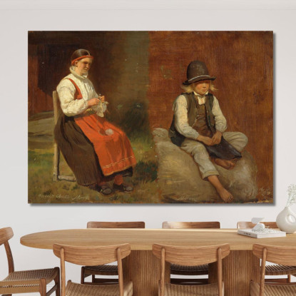 Studi Di Figure Da Mora In Svezia Adolph Tidemand atd22 quadro stampato su tela