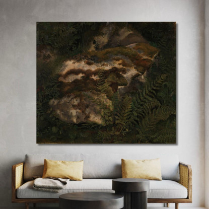 Studio Di Una Pietra Coperta Di Muschio E Felci Adolph Tidemand atd78 quadro stampato su tela