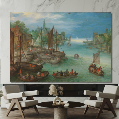 Veduta Di Una Città Lungo Un Fiume Jan Brueghel The Elder jbe49 quadro stampato su tela