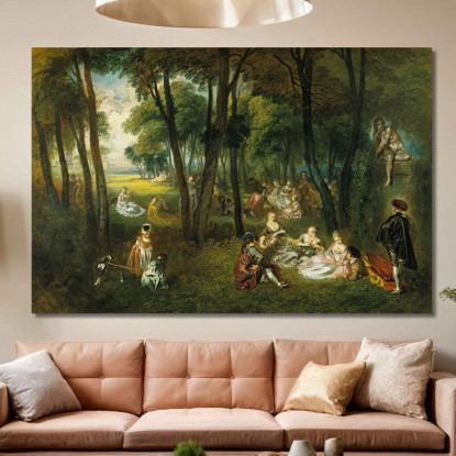 Festa Galante In Un Paesaggio Boscoso Jean-Antoine Watteau jaw11 quadro stampato su tela