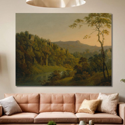 Matlock Dale Con Vista Verso La Scarpata Di Black Rock Joseph Wright of Derby jwd26 quadro stampato su tela