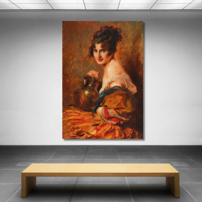 Bellezza Con Caraffa Di Vino Leopold Schmutzler lsc10 quadro stampato su tela