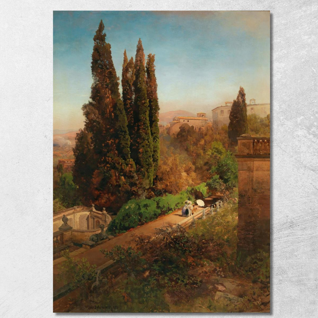 Una Vista Del Giardino Di Villa D'Este A Tivoli Vicino Roma Oswald Achenbach oac3 quadro stampato su tela Una Vista Del Giardino Di Villa D'Este A Tivoli Vicino Roma Oswald Achenbach oac3 quadro stampato su tela