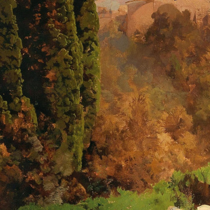 Una Vista Del Giardino Di Villa D'Este A Tivoli Vicino Roma Oswald Achenbach oac3 quadro stampato su tela