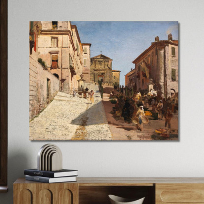 Veduta Di Genzano Con La Chiesa Di Santa Maria Della Cima Oswald Achenbach oac8 quadro stampato su tela