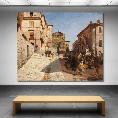 Veduta Di Genzano Con La Chiesa Di Santa Maria Della Cima Oswald Achenbach oac8 quadro stampato su tela